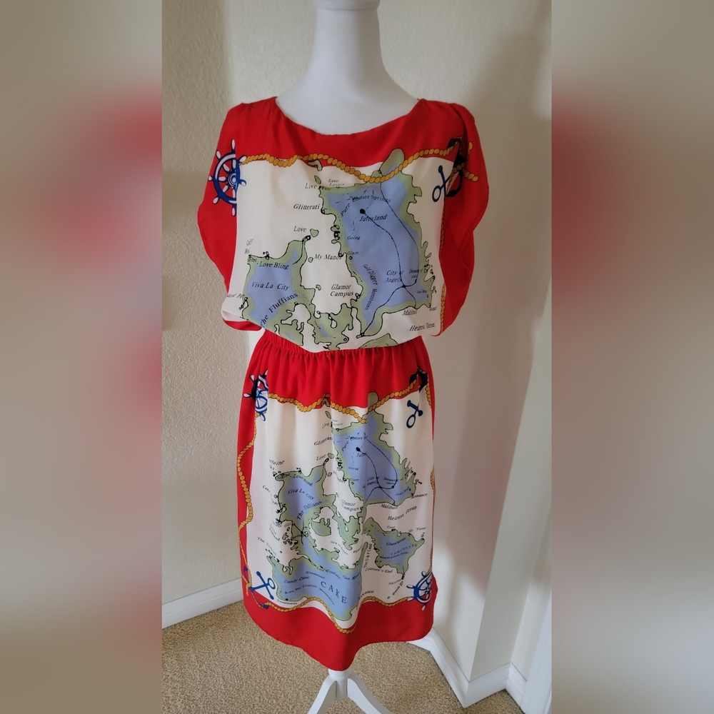 Celine Map Print Dress, Size 6 M/L